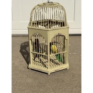 Wood Birdcage Decorative Bell Hanging Cage Colorful Birds Shabby Whimsical Decor
